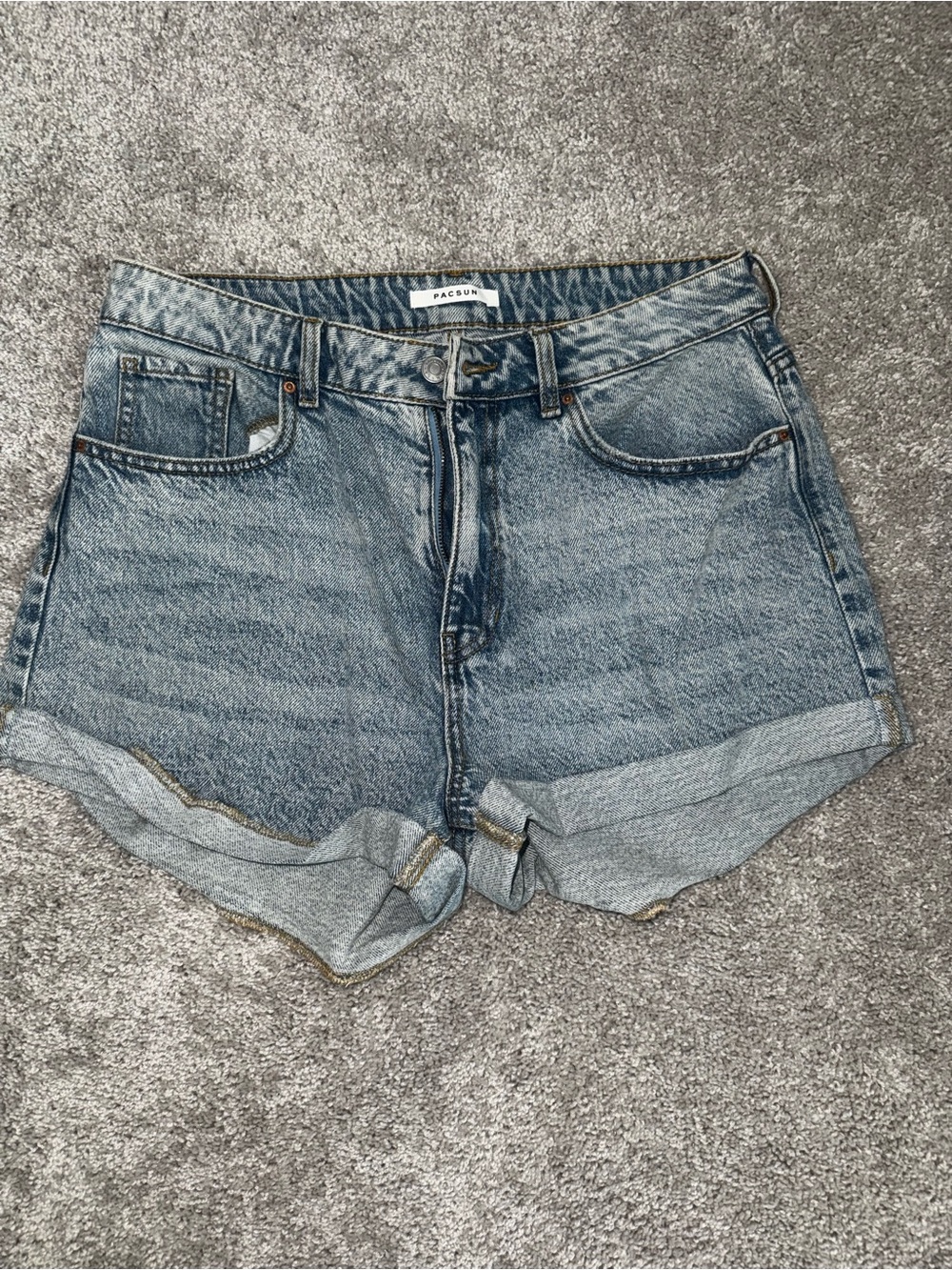 PacSun Light Blue High-Rise Rolled Hem Denim Shorts